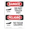 Signmission OSHA Sign, Do Not Touch Hot Bilingual, 10in X 7in Rigid Plastic, 7" W, 10" H, Bilingual Spanish OS-DS-P-710-VS-1177 - alternate 1